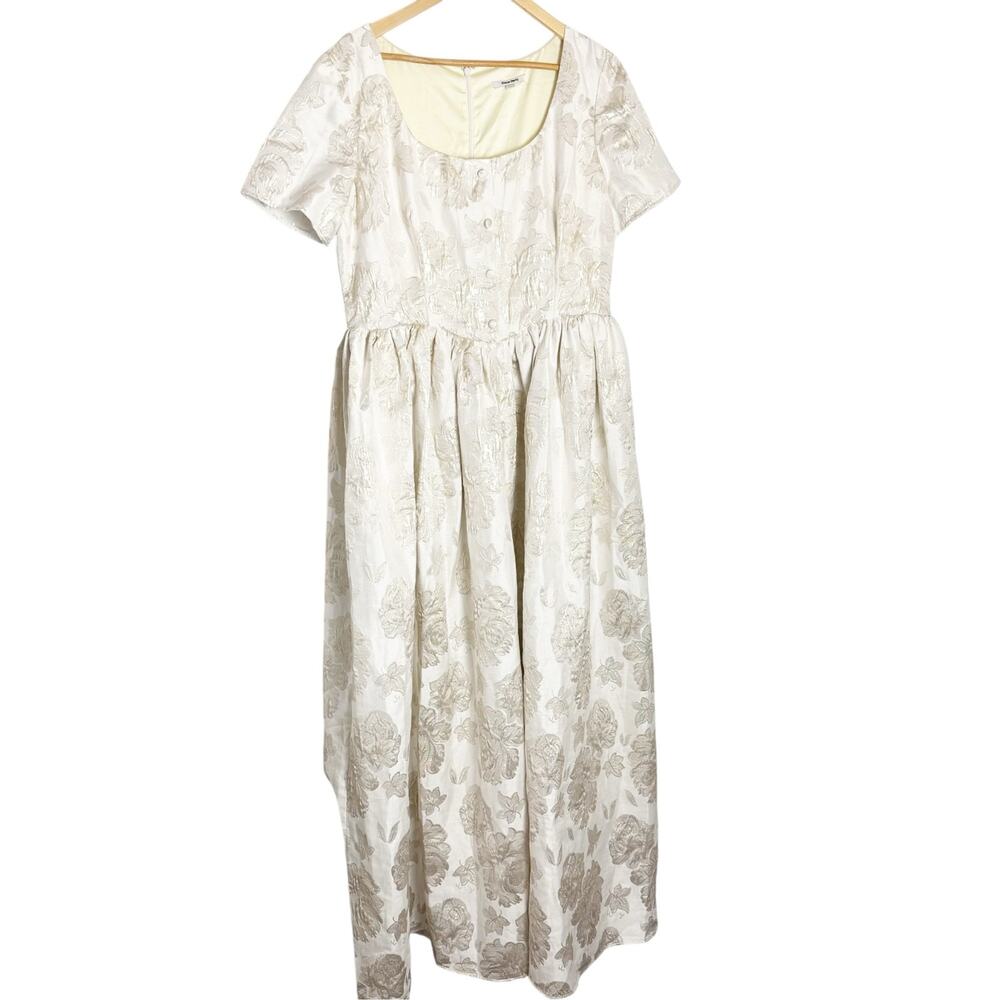 Maison Amory Sage Green Floral Jacquard Neck Formal Maxi Dress 2XL